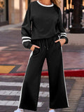 Contrast Trim Round Neck Top and Pants Set - Trendsi - Flyclothing LLC