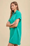 Annie Wear Mineral Washed Johnny Collar Short Sleeve Dress - Trendsi - Flyclothing LLC