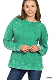 Zenana Acid Wash French Terry Exposed-Seam Pullover - Trendsi - Flyclothing LLC