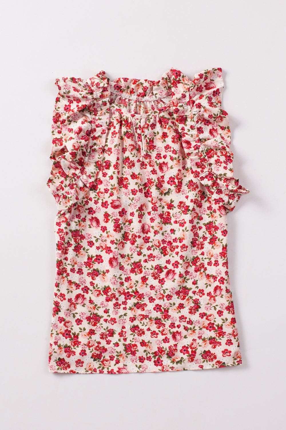 Ruffled Floral Round Neck Cap Sleeve Blouse - Trendsi - Flyclothing LLC