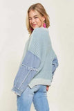 ADORA Plus Size Frayed Denim Sleeve Sweater Top - Trendsi - Flyclothing LLC