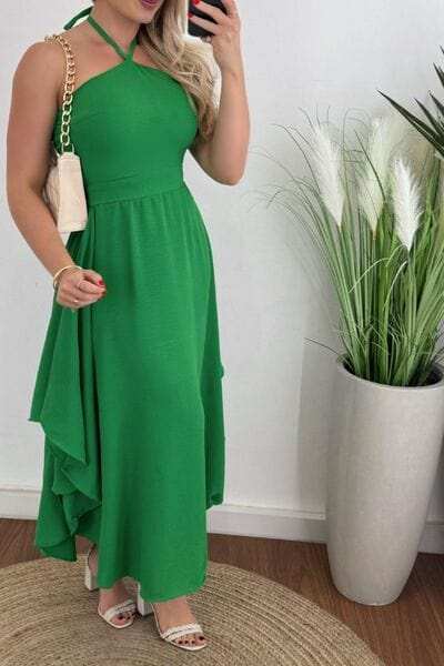 Smocked Printed Halter Neck Dress - Trendsi - Flyclothing LLC