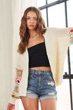ADORA Full Size Contrast Crochet Open Front Long Sleeve Cardigan - Trendsi - Flyclothing LLC