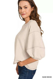 Zenana Balloon Sleeve Top with Contrast Stitching - Trendsi - Flyclothing LLC