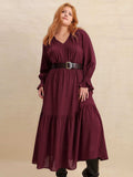 Plus Size Swiss Dot Tie Neck Flounce Sleeve Maxi Dress - Trendsi - Flyclothing LLC