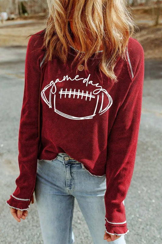 Football Round Neck Long Sleeve Sweatshirt - Trendsi - Flyclothing LLC