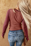 Exposed Seam Contrast Round Neck Long Sleeve T-Shirt - Trendsi - Flyclothing LLC