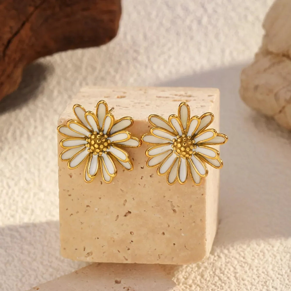 18K Gold-Plated Flower Stud Earrings - Trendsi - Flyclothing LLC