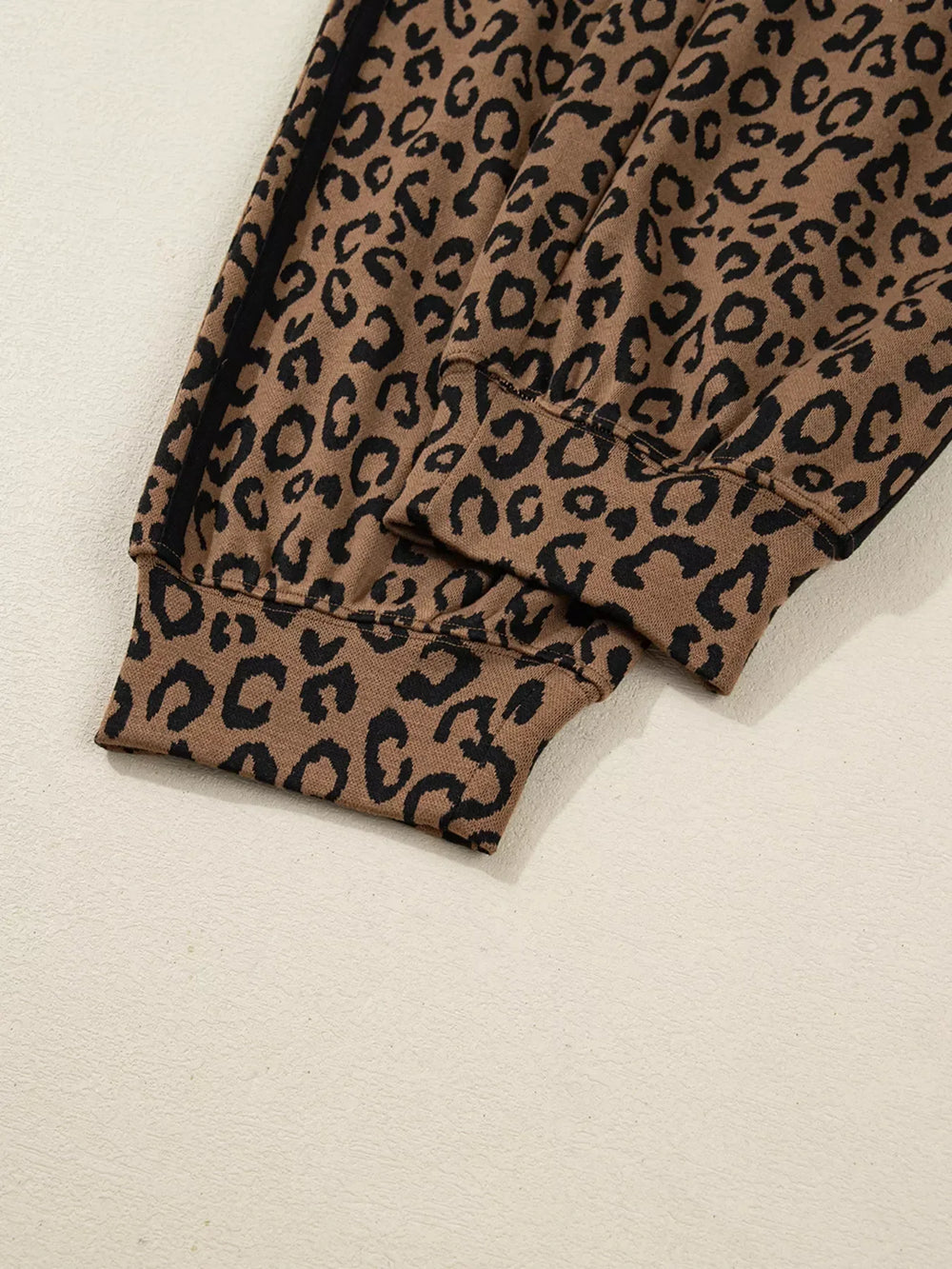 Striped Trim Leopard Long Sleeve Top Drawstring Pant Set - Trendsi - Flyclothing LLC