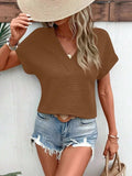 Textured Solid Color Short Sleeve Top - Trendsi - Flyclothing LLC