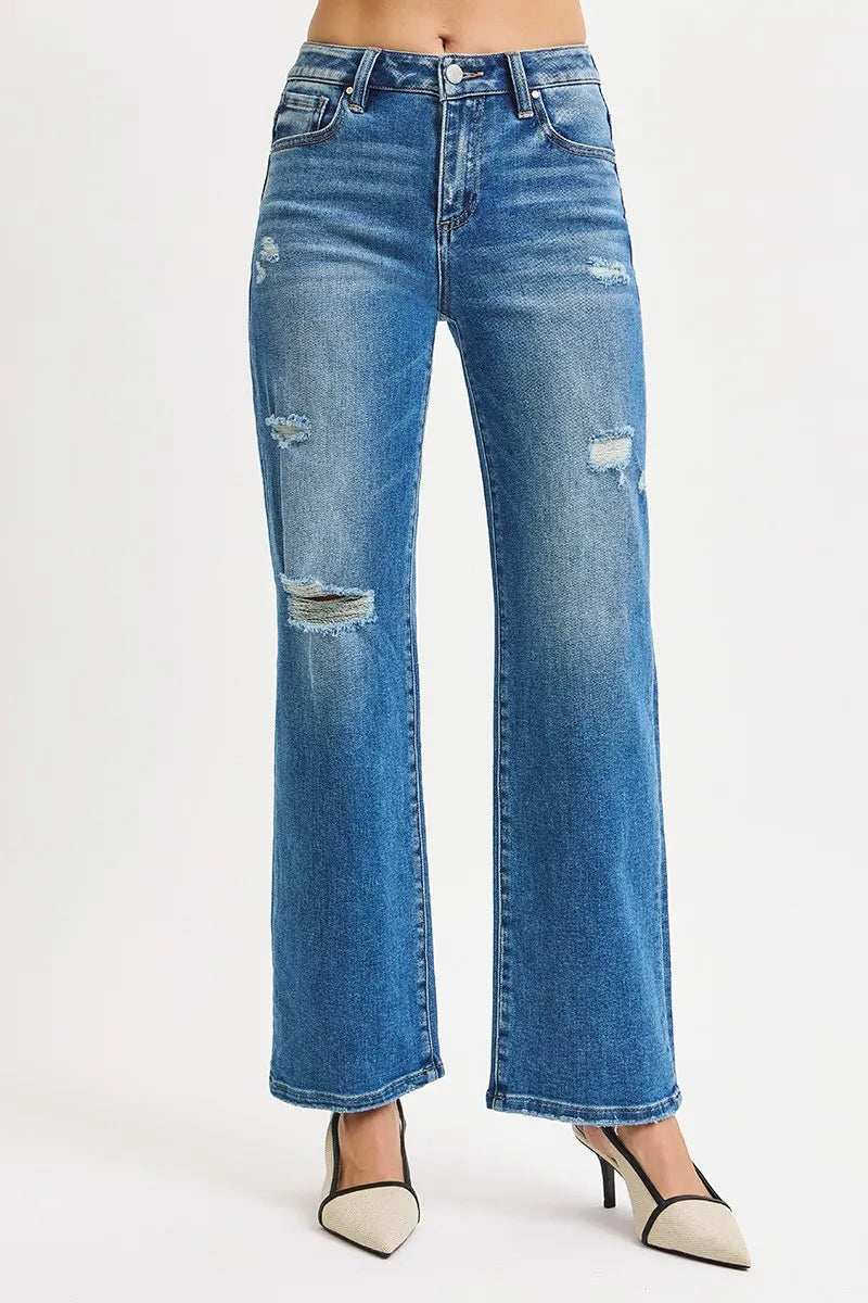 RISEN Full Size High Rise Ankle Straight Front Body Distressed Jeans Plus Size - Trendsi - Flyclothing LLC
