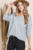 Reborn J V Neck Long Sleeve Top - Trendsi - Flyclothing LLC
