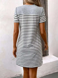 Striped Round Neck Short Sleeve Mini Dress - Trendsi - Flyclothing LLC