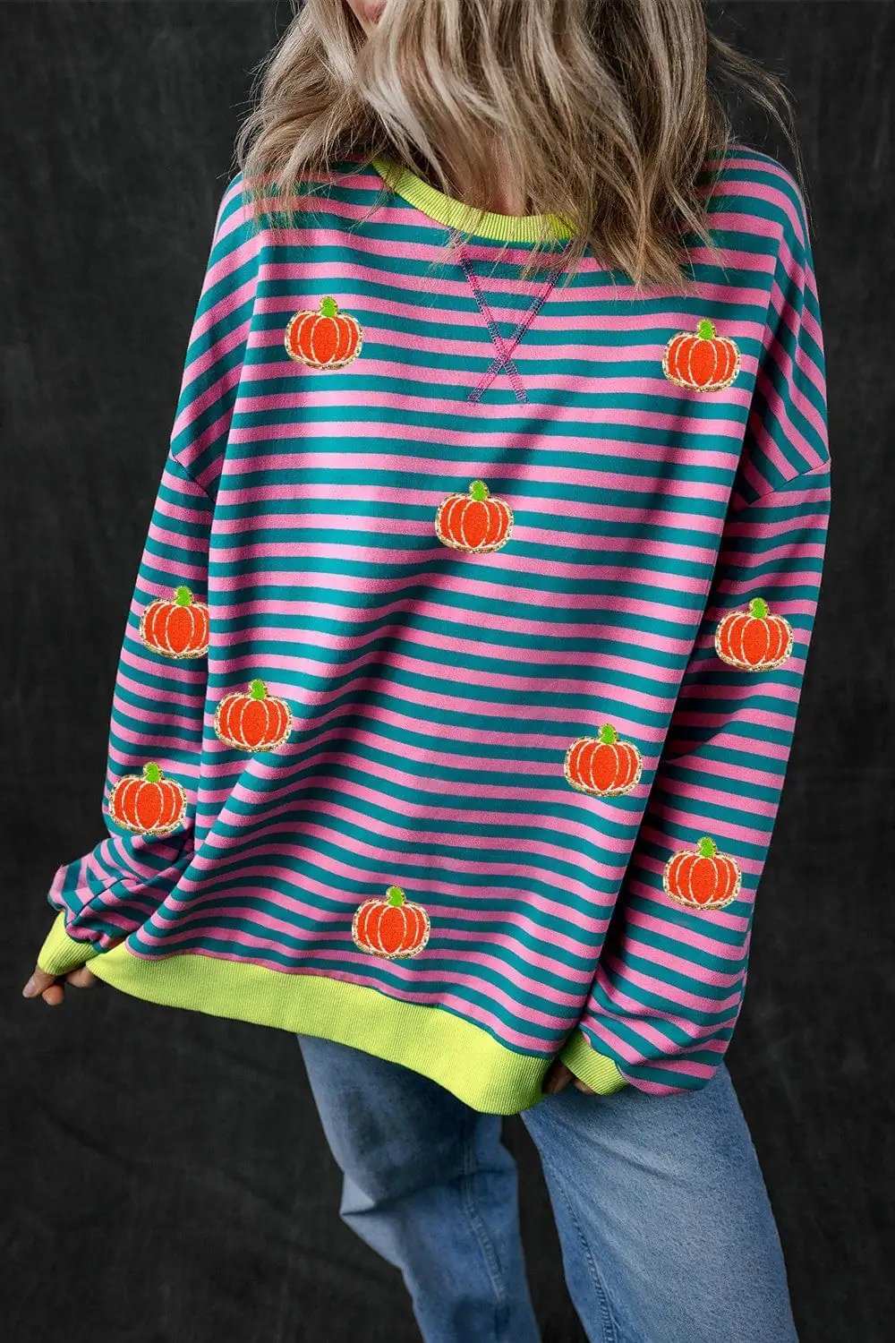 Pumpkin Striped Long Sleeve Sweatshirt - Trendsi - Flyclothing LLC