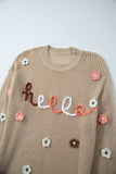 HELLO Flower Round Neck Long Sleeve Sweater - Trendsi - Flyclothing LLC