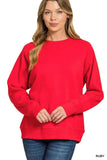 Zenana Fleece Round Neck Ribbed Side Raglan Sweatshirt - Trendsi - Flyclothing LLC