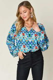 Double Take Full Size Printed Balloon Sleeve Blouse - Trendsi - Flyclothing LLC