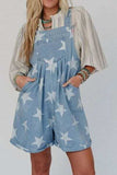 Star Print Square Neck Denim Overalls - Trendsi - Flyclothing LLC
