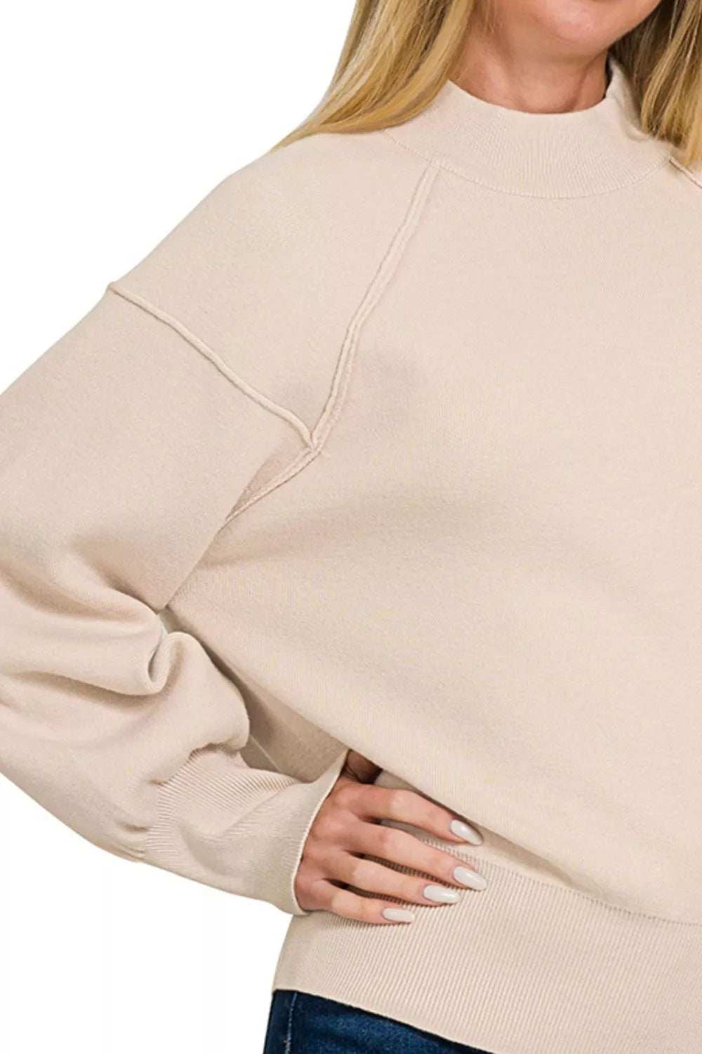 Zenana Viscose Mock Neck Exposed Seam Sweater - Trendsi - Flyclothing LLC