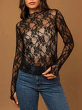 Lace Mock Neck Long Sleeve Top - Trendsi - Flyclothing LLC