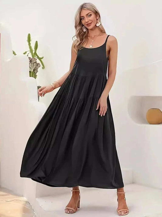 Plus Size Scoop Neck Sleeveless Midi Cami Dress - Trendsi - Flyclothing LLC