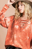 BiBi Lace-Up Tie-Dye French Terry Long Sleeve Top - Trendsi - Flyclothing LLC