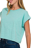 Zenana Rolled Sleeve Crop T-Shirt - Trendsi - Flyclothing LLC