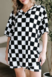 Checkerboard V Neck Loose Tee and Shorts Set - Trendsi - Flyclothing LLC