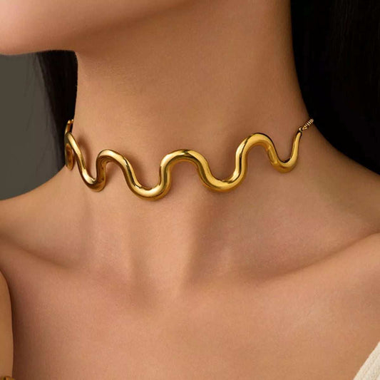18K Gold-Plated Wave Necklace - Trendsi - Flyclothing LLC