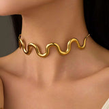 18K Gold-Plated Wave Necklace - Trendsi - Flyclothing LLC