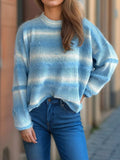 Gradient Round Neck Dropped Shoulder Sweater - Trendsi - Flyclothing LLC