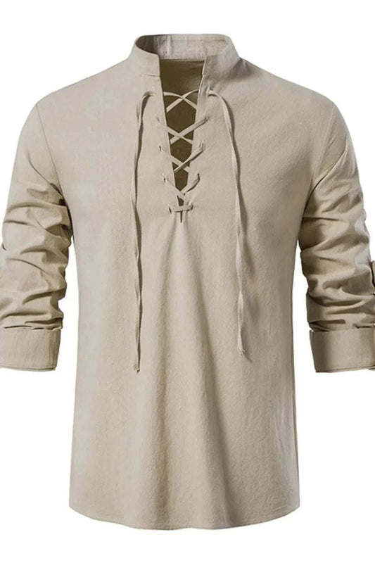 Men's Lace Up Long Sleeve Polo - Trendsi - Flyclothing LLC