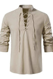 Men's Lace Up Long Sleeve Polo - Trendsi - Flyclothing LLC