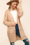 Haptics Stripe Textured Open Front Cardigan with Pockets - Trendsi - Flyclothing LLC