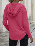 Drawstring Waffle Knit Long Sleeve Hooded Top - Trendsi - Flyclothing LLC