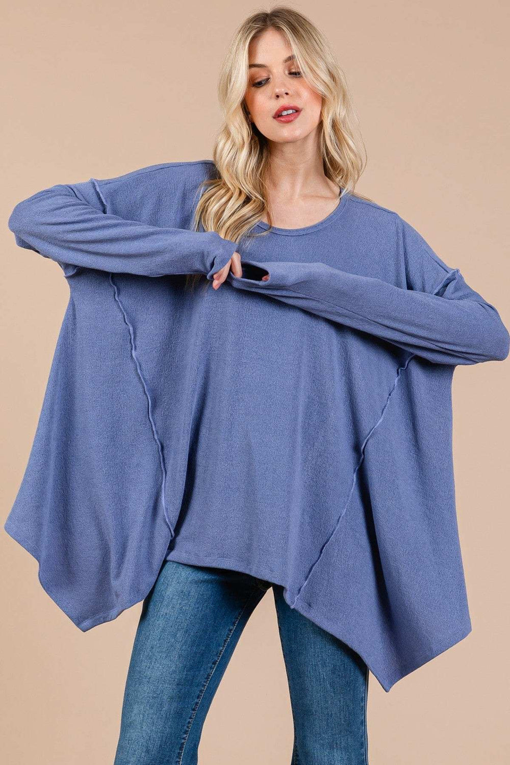 Ces Femme Asymmetrical Long Sleeve top - Trendsi - Flyclothing LLC