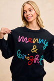 BiBi Tinsel Lettering Christmas Sweater - Trendsi - Flyclothing LLC