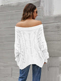 Cable Knit Openwork Off-Shoulder Sweater - Trendsi - Flyclothing LLC