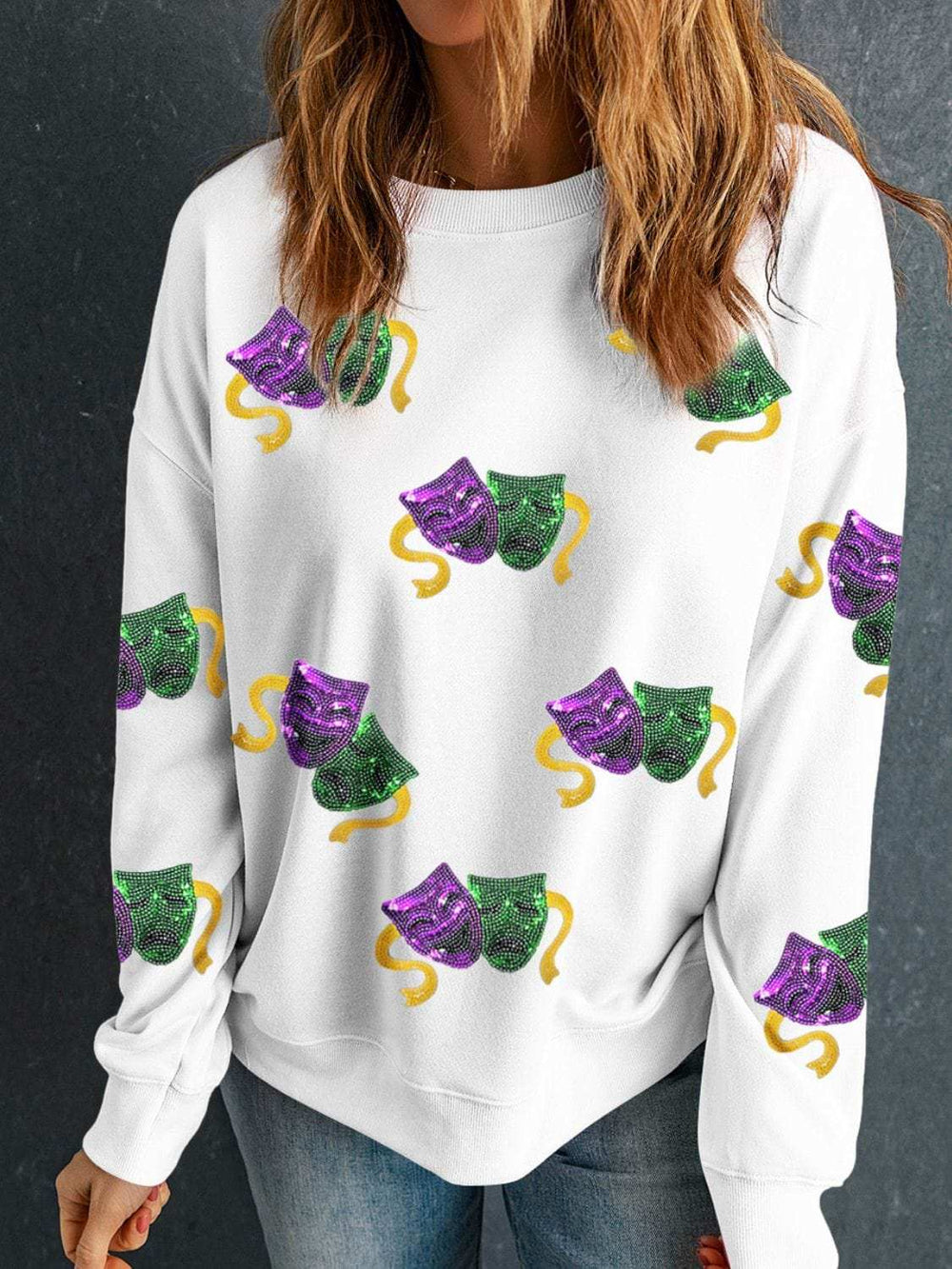 Sequin Round Neck Long Sleeve Sweatshirt - Trendsi - Flyclothing LLC