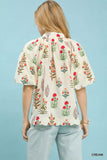 Umgee Floral Print Puff Sleeve Scallop Hem Blouse - Trendsi - Flyclothing LLC