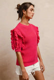 BiBi Ruffle Sleeve Ribbed Sweater - Trendsi - Flyclothing LLC