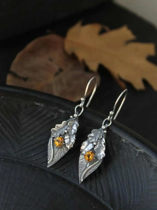 Alloy Rhinestone Leaf Shape Earrings - Trendsi - Flyclothing LLC