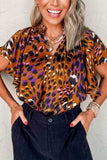 Leopard Notched Short Sleeve Blouse - Trendsi - Flyclothing LLC
