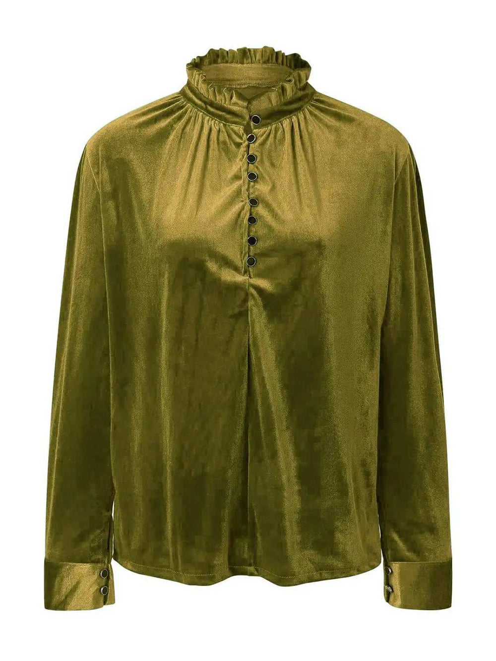 Half Button Long Sleeve Blouse - Trendsi - Flyclothing LLC