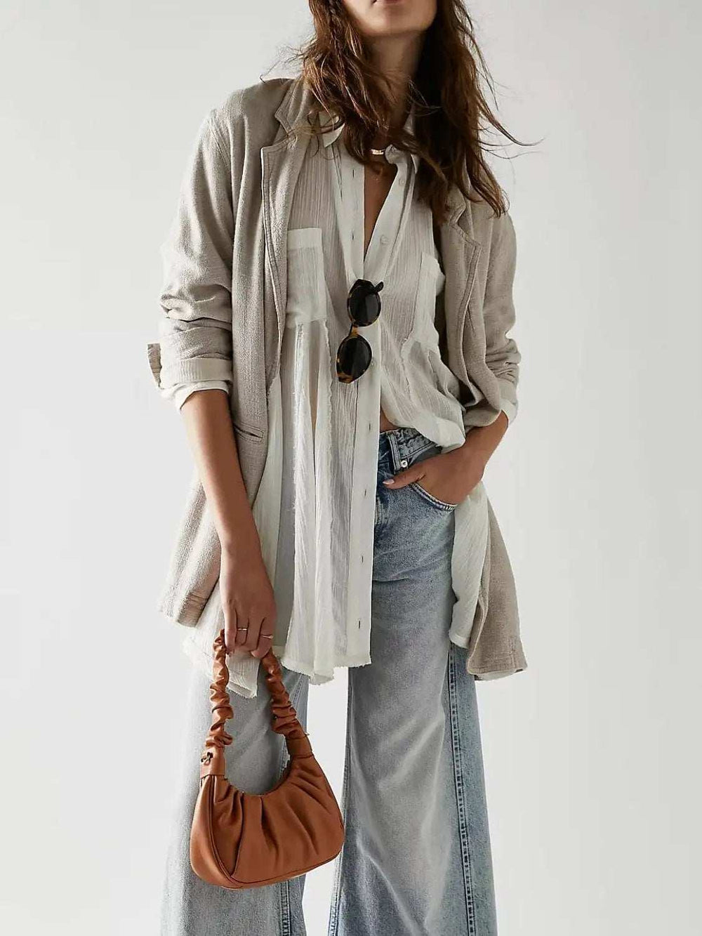 Button Up Collared Neck Long Sleeve Longline Shirt - Trendsi - Flyclothing LLC