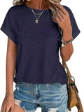 Eyelet Round Neck Short Sleeve Top - Trendsi - Flyclothing LLC