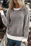 Striped Round Neck Long Sleeve Sweater - Trendsi - Flyclothing LLC
