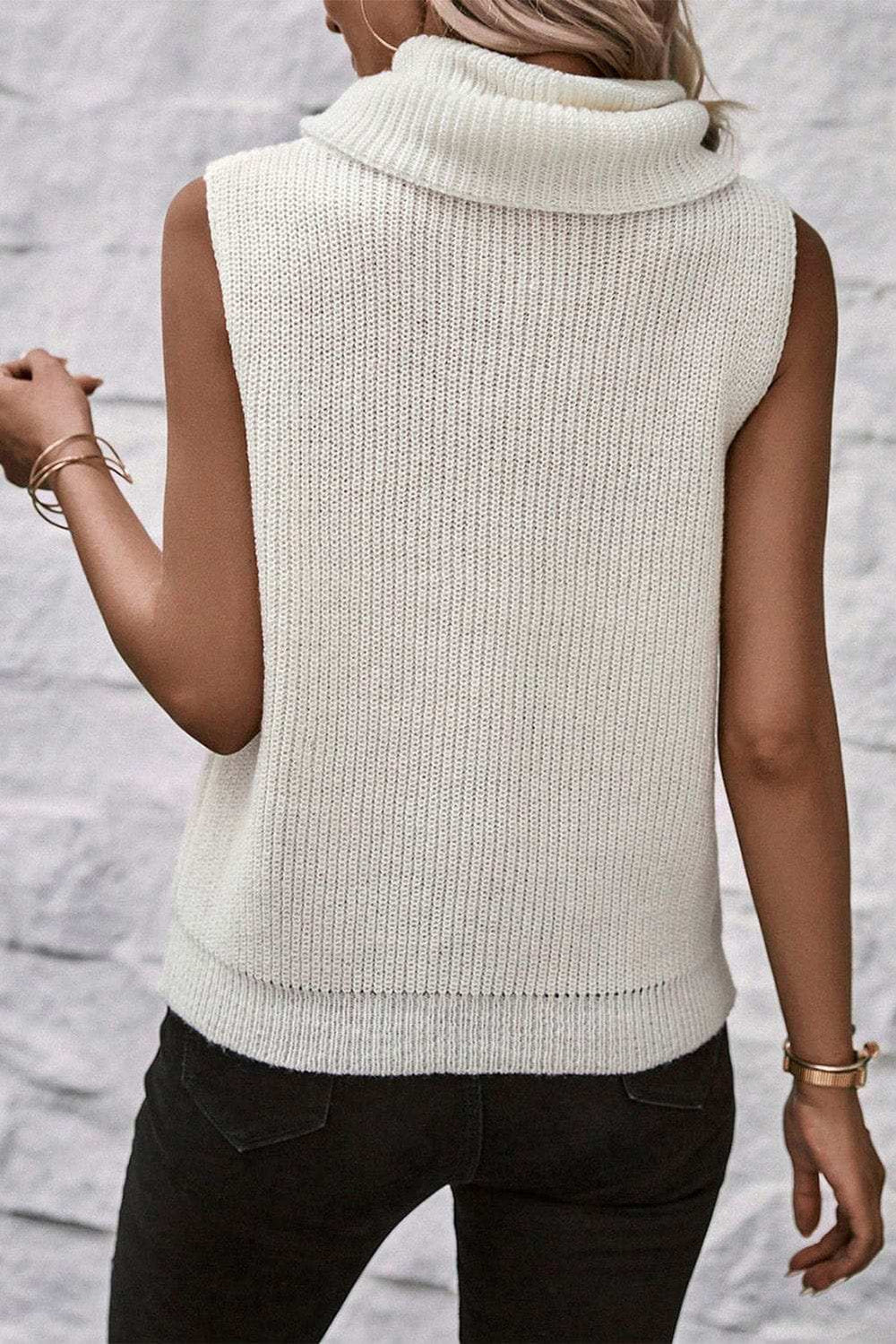 Central Seam Turtleneck Sleeveless Sweater Vest - Trendsi - Flyclothing LLC