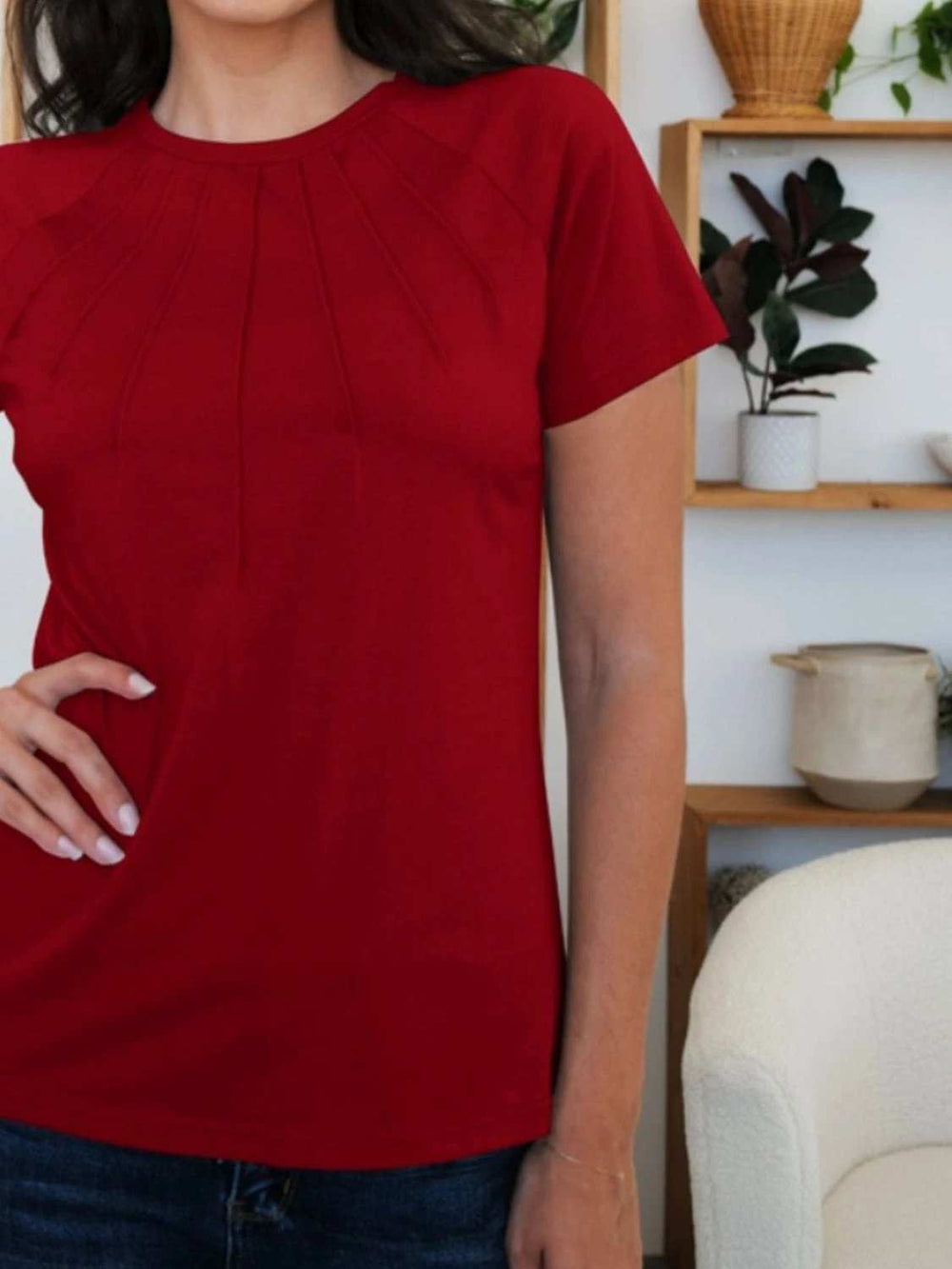 Round Neck Short Sleeve T-Shirt - Trendsi - Flyclothing LLC