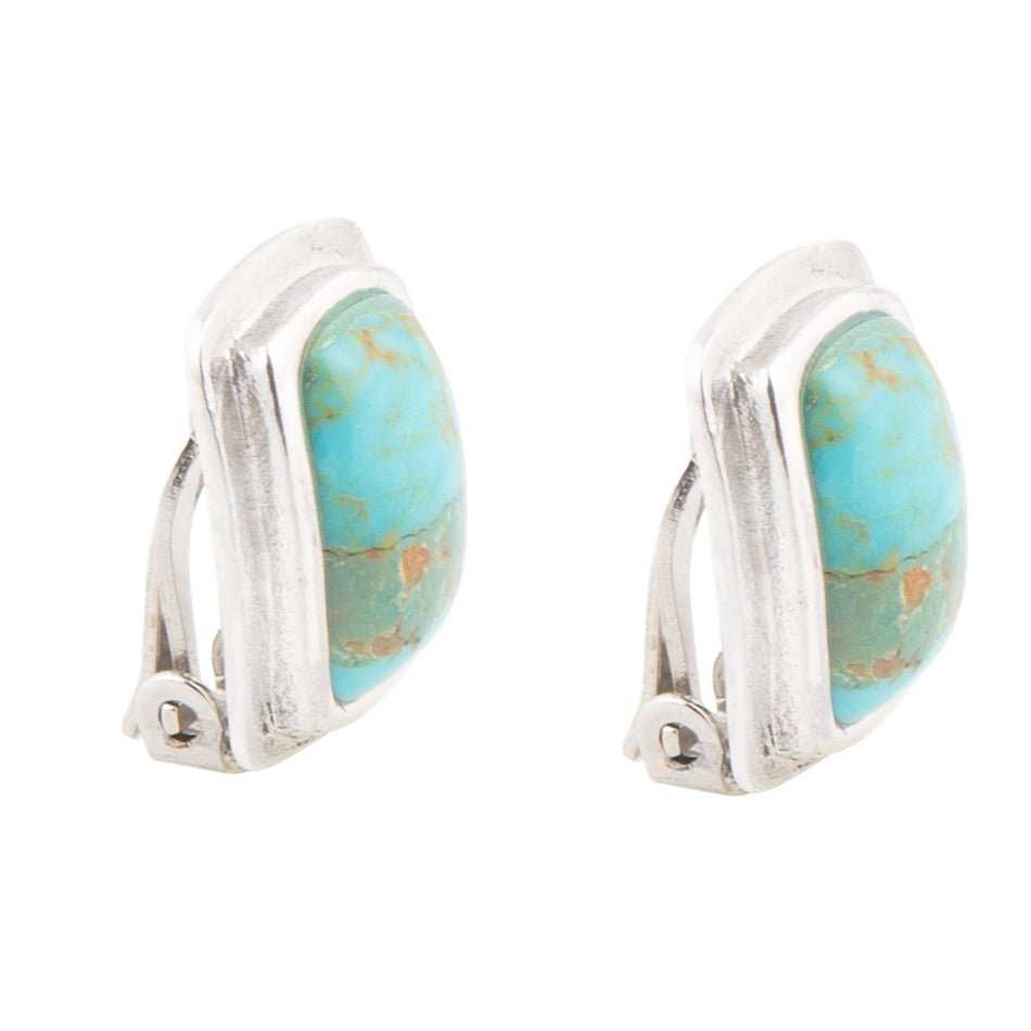 Fiji Isles Blue Turquoise Sterling Silver Clip Earrings - Barse Jewelry - Flyclothing LLC